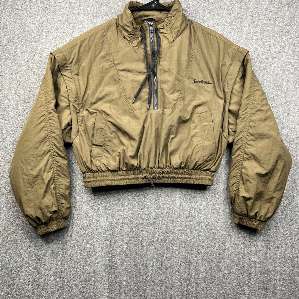 iets frans Jacket Womens Small Olive Green Cropped Quarter Zip Fleece Lined 3017